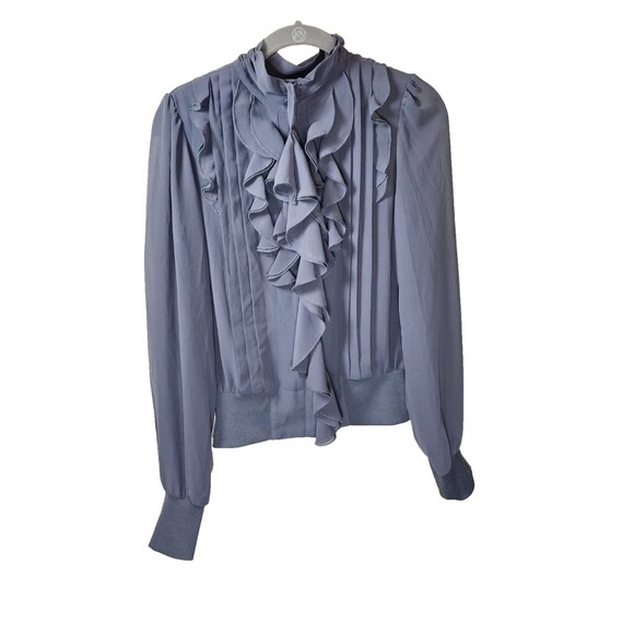 Express Tops - ​Express Womens Size 4 Gray Chiffon Ruffled Zip Front High Neck Top Blouse